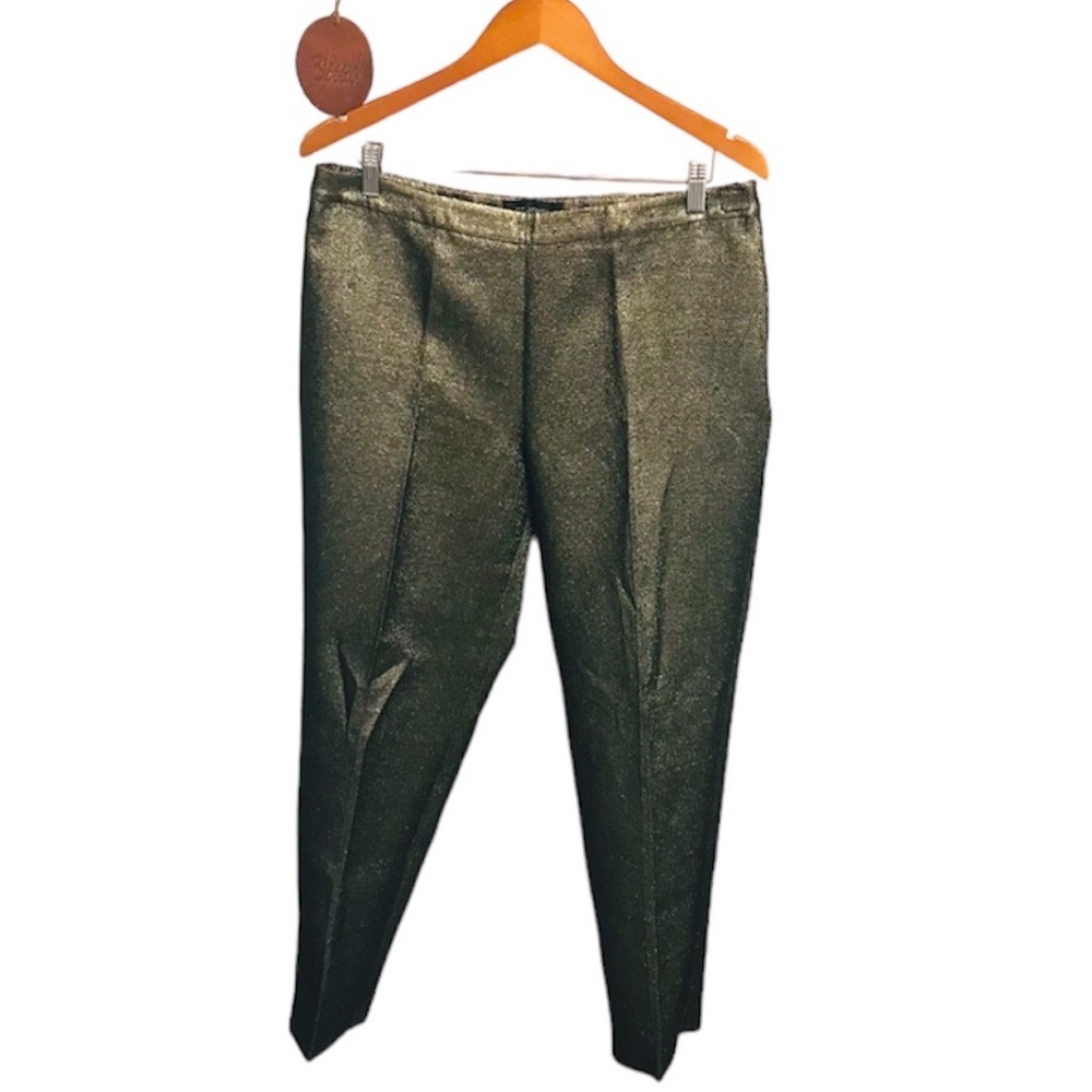 St. John Gold Metallic Trousers Side Zipper Sz 12